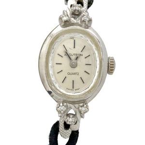 Estate find, vintage working 14K White Gold Diamond Bulova Accutron Swiss Watch